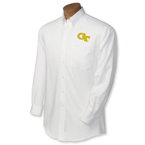 Georgia Tech Yellow Jackets Men's LS Nailshead Sport Shirt - White